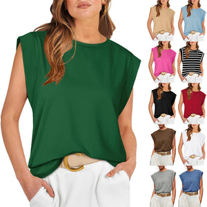 Spring And Summer New Round Neck Loose Short Sleeved T-shirt Striped Top Women's Vest